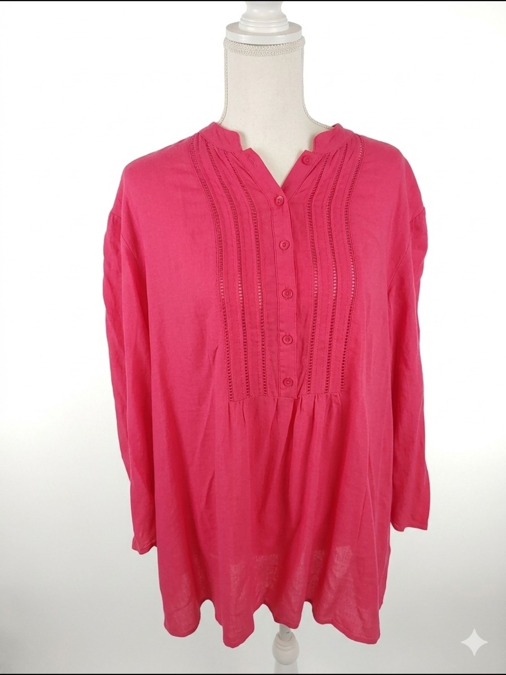 Spense Hot Pink Button-Front Pintuck Tunic Xl Boho Plus Size